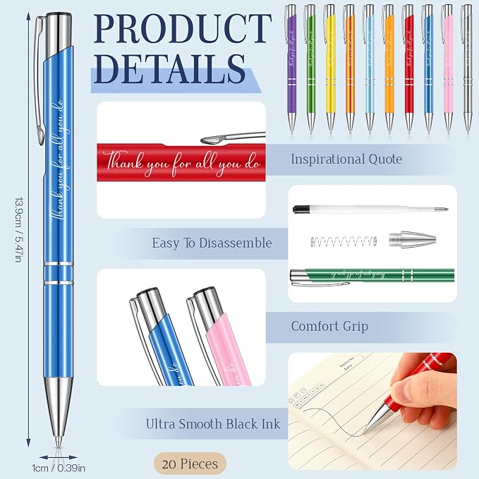 Colarr 40 Pcs Appreciation Gifts Bulk Inspirational PU Leather Notebook Journal & Pen Set Thank You Gifts for Staff, Employees, Coworkers, Nurses(Vivid Colors,Social Worker)
