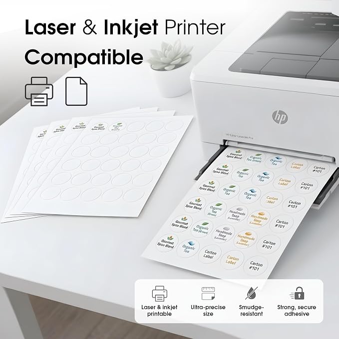 1.5" Printable Round Labels for Laser and Inkjet Printers - 900 Blank Labels, 30 Sheets for Thank You Stickers, Price Tags, QR Codes, Business Logos - Spartan Industrial Template C003