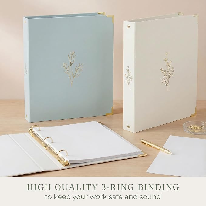 Aesthetic 3 Ring Binder Set of 2 - Sturdy 1 Inch Binder Fits Letter Sized Paper - A Cute Holder for Women or Men with Pocket Easily Organizes Your Paperwork for School, Office or Work