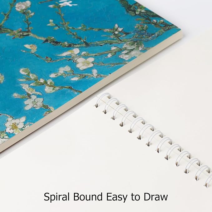 2 Pack Aesthetic Kids Spiral Cute Sketch Book,98lb/160gsm Acid Free Thick Paper Van Gogh A4 Blank Mixed Media Journal Art Sketchbook Artist Drawing Book Paper Painting Sketching Pad