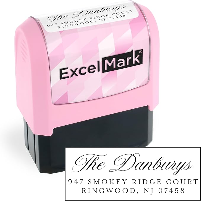 ExcelMark Address Stamp - Custom Return Address Stamp with Elegant Designs, Vibrant Colors & Patterns – Perfect for Mail, Invitations & Gifts (Pink, Heritage Classic)