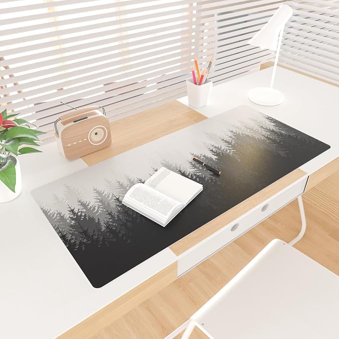 Colorful Star Waterproof Leather Large Dark Forest Desk Pad, 31.5" x 15.7" | Keyboard Desk Mat and Gaming Mouse Pads for Office, Desk Décor Non-Slip Blotter Writing Pad, Desk Accessories for Women Men