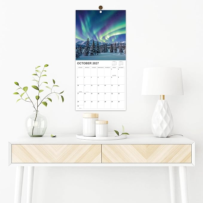 2026-2027 Calendar - 18-Month Wall Calendar 2026-2027 from Jul. 2026 - Dec. 2027, Wall Calendar 12" x 24"(open), Calendars with Unruled Blocks, Holidays, Thick Paper for Organizing & Planning - Northern Lights