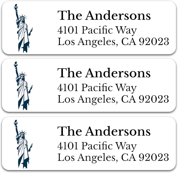 Personalized Patriotic Return Address Labels, Self-Adhesive Address Stickers on Sheets, 50-1000 Labels (Statue of Liberty)