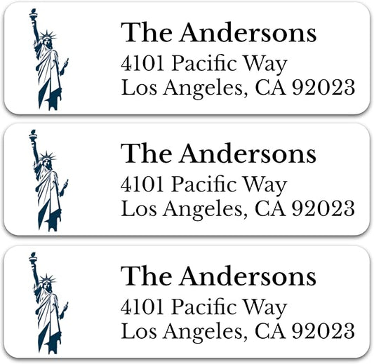 Personalized Patriotic Return Address Labels, Self-Adhesive Address Stickers on Sheets, 50-1000 Labels (Statue of Liberty)