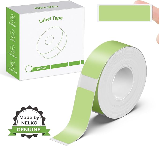 Nelko Genuine P21 Label Maker Tape, Adapted Label Print Paper, 14x40mm (0.55"x1.57"), Standard Laminated Labeling Replacement, Multipurpose of P21 Label Maker, 180 Tapes/Roll, 1 Roll, Green