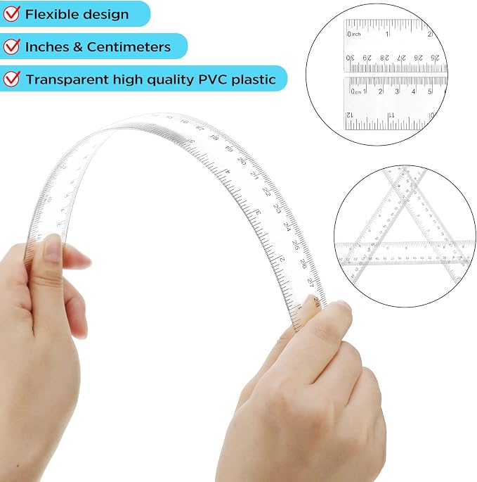 Zonon 100 Pcs 12 Inch Rulers Bulk Clear Plastic Straight Ruler for First Day of School Gift Back to School Supplies Flexible Measuring Tool with Centimeters and Inches for Student Office
