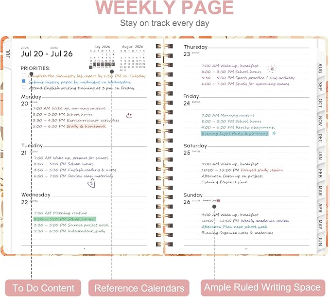 Planner 2026-2027, Weekly and Monthly Academic Year Calendar Planner, July 2026 - June 2027, Daily Agenda Book for Office School Supplies, A5(6.3'' x 8.5'')