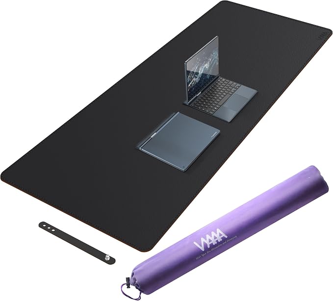Vyaaa PU Leather Desk Mat 63"x24" Waterproof Non-Slip Large Desk Pad Mouse Blotter (Black)