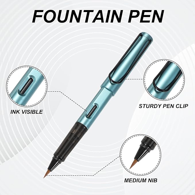 PATIKIL 4Pcs Calligraphy Brush Pens, Fountain Ink Brush Pen Refillable with 10Pcs Ink Refill for Writing Lettering Drawing Chinese Japanese Signature, Blue