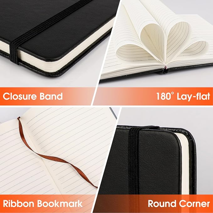 8 Pack Lined Journal Notebook for Work, A5 Hardcover (5.5" x 8.3"), Black 136 Pages Medium College Ruled Notebook Bulk, for Writing, Note Taking, Business Work School Home