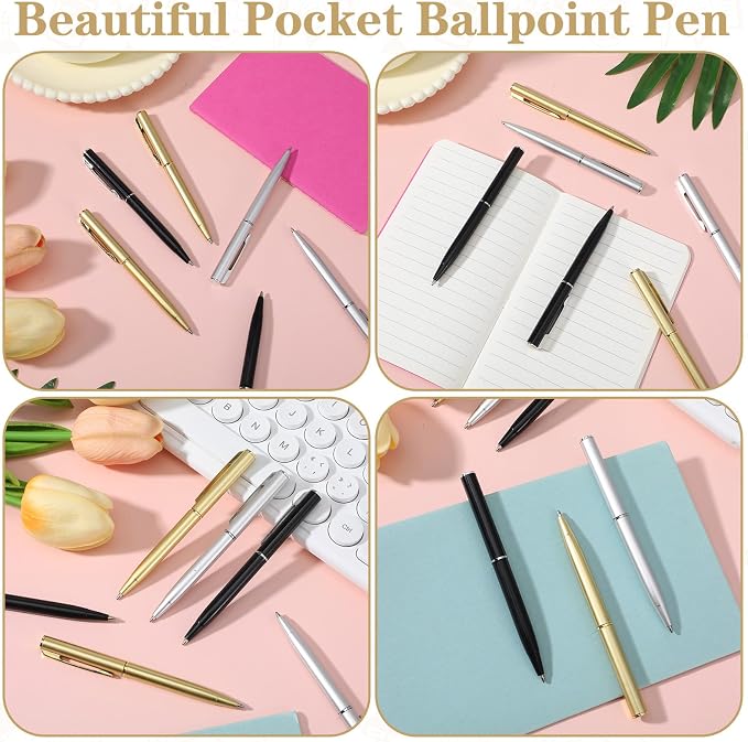 150Pcs Slim Ballpoint Pens, 4 Inch Retractable Black Ink Ballpoint, Medium Point, Bulk Metal Pen Set, Gold & Silver & Black Options, Wedding Favors, Office, Business, Teachers
