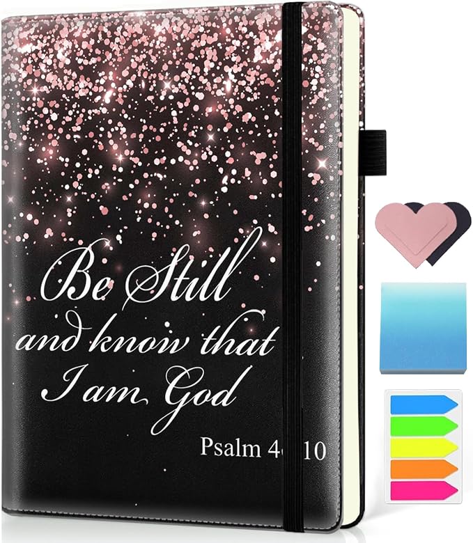 Hardcover Executive Notebooks, A5 PU Leather Lined Journal Notebook, 200 Pages Thick Paper Subject Notebooks for School,Work,Home Writing Business Notebook,Rose Gold Bible Verses Psalm 46-10
