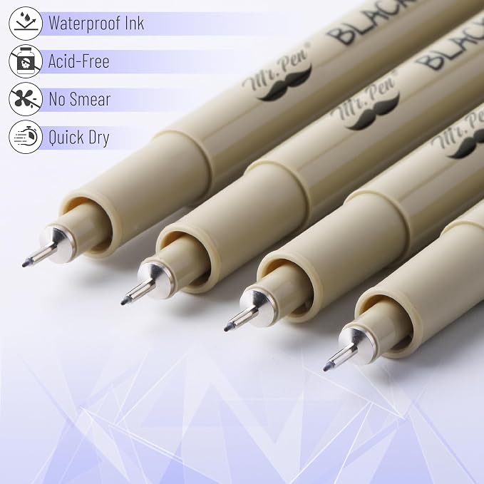 Mr. Pen- 0.25mm Micro Fine Point Pens, 12 Pack, Black Ink, Waterproof | Acid-Free, No-Smear Quick-Dry Fineliner Pens for Drawing, Sketching, Bible Journaling, Outlines & Everyday Writing