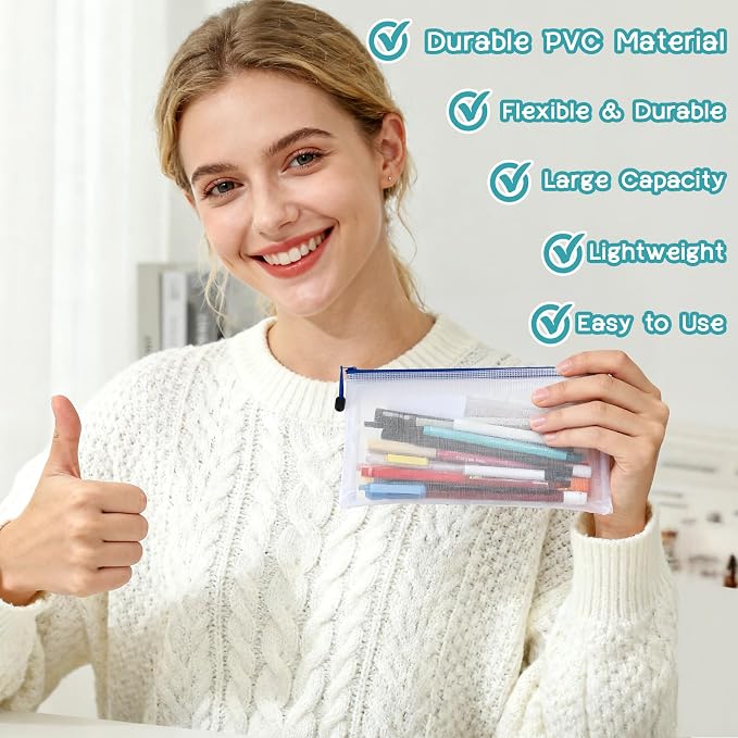 Mesh Zipper Pouch Bags - 5Pack A6 Waterproof Small Zipper Bags 4.7x9.3 Inch Clear Mesh Storage Pouches Assorted Colors for Home, Office, Travel, Receipts, Puzzles, Cosmetic