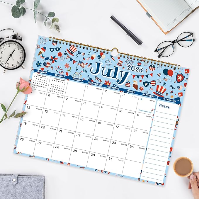 Calendar 2026-2027, 18 Monthly 2026-2027 Wall Calendar July 2026 - December 2027, 14.8" X 11.5", Calendar with Twin-Wire Binding, Hanging Hook, Blocks and Julian Dates (Seasonal Designs)