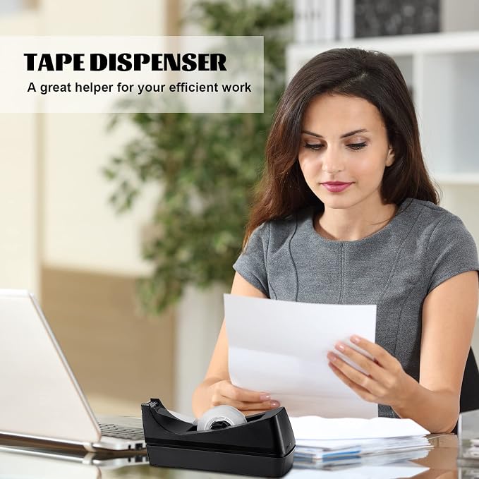 3 Pack Desktop Tape Dispensers Non Skid Base for Office Home School (Tape Not Included) (Black)