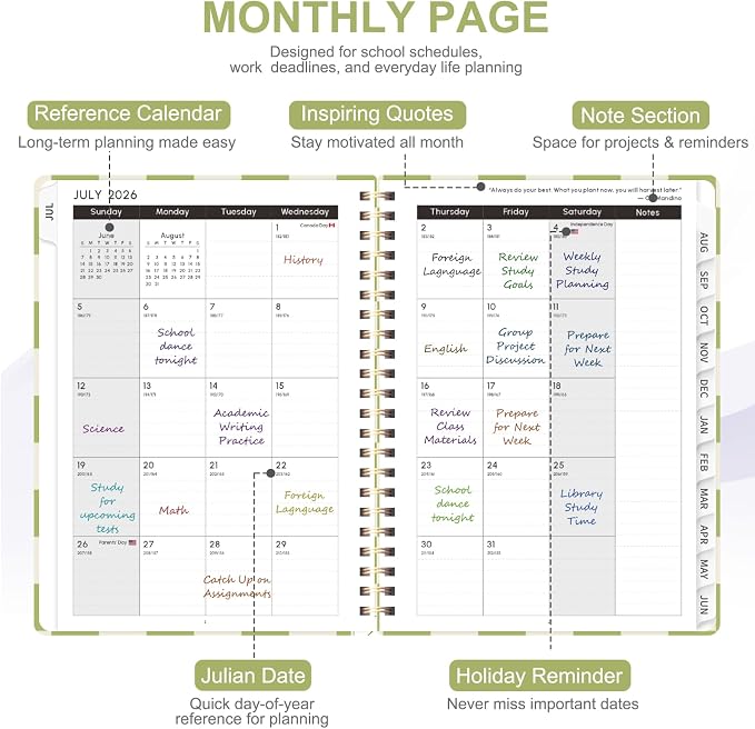 Planner 2026-2027, Weekly and Monthly Academic Year Calendar Planner, July 2026 - June 2027, Daily Agenda Book for Office School Supplies, A5(6.3'' x 8.5'')
