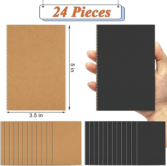 24 Pack Small Notebook, 3.5x5" 36 Lined Page Pocket Notebook Journals Bulk | Black & Brown Mini Notebook Soft Cover Kraft Note Pads Small Journal for Kids for Party Favors Church Gifts Writing Drawing