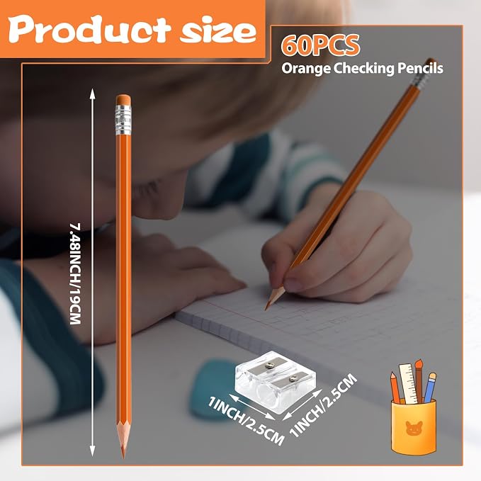 60 PCS Orange Pencils Bulk with Eraser, Pre-Sharpened HB Spring & Easter Pencils for Kids, School Supplies for Writing, Drawing & Easter Art Crafts(Orange)