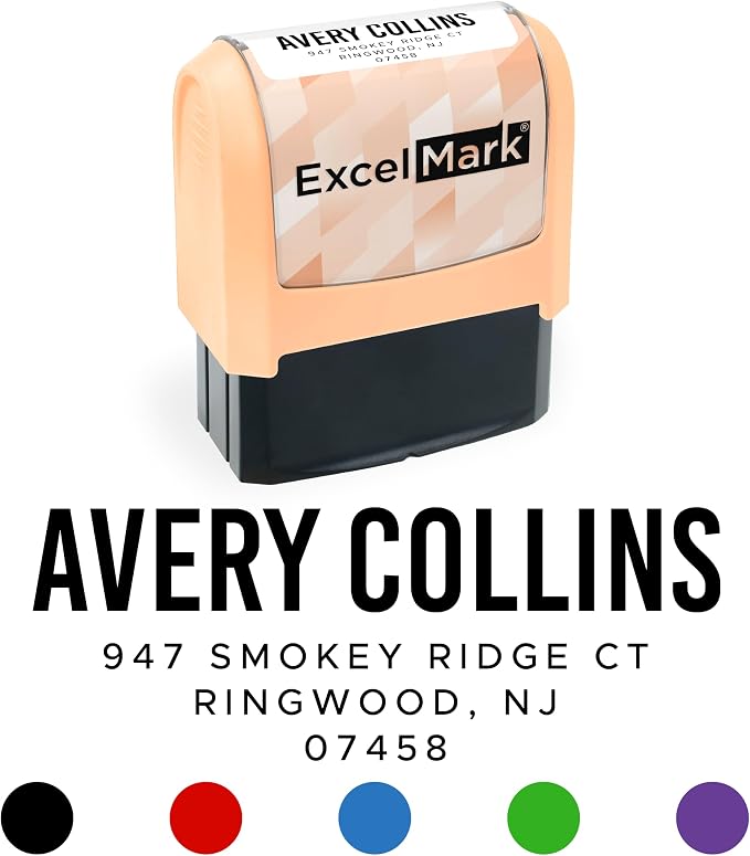 ExcelMark Address Stamp - Custom Return Address Stamp with Elegant Designs, Vibrant Colors & Patterns – Perfect for Mail, Invitations & Gifts (Peach, Urban Bold)