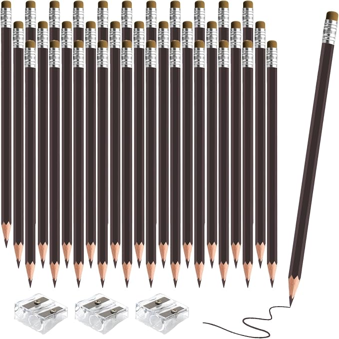36 PCS Brown Colored Pencils with Eraser Pre Sharpened Pencil 2 HB - Ideal for Checking, Grading, Tests & Office/School Supplies (Brown)