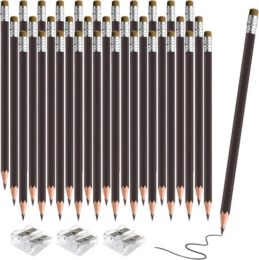 36 PCS Brown Colored Pencils with Eraser Pre Sharpened Pencil 2 HB - Ideal for Checking, Grading, Tests & Office/School Supplies (Brown)