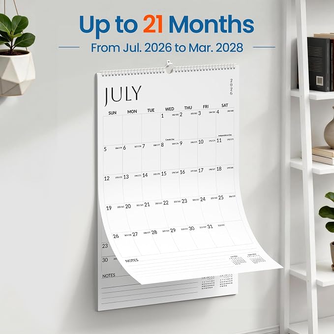 SUNEE 2026-2027 Wall Calendar Large 22.75"x15.5", 21 Month July Calendar (Ends March 2028), Vertical Extra Large, White Minimalism