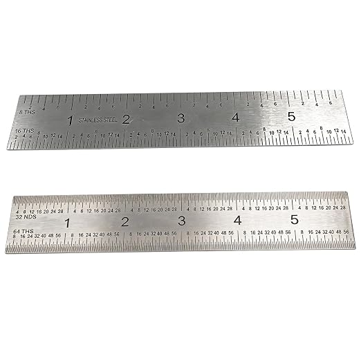 6 Inch Machinist Ruler Set - 2 Pack Stainless Steel Precision Double Sided Ruler with 1/64, 1/32, 1/16 & 1/8 Inch Graduations, Etched Markings - for Engineers,Woodworking and DIY (2, 6 Inch)
