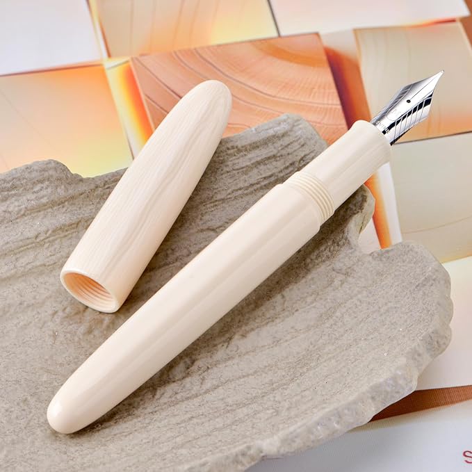 Asvine C80 Fountain Pen #8 Medium Nib Large Handcraft Pen with Converter Pen Box Collection Set (Ivory)