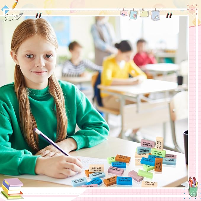 Resurhang 180 Pcs Erasers Bulk for Kids Inspirational Pencil Erasers Bulk for Drawing Motivational Big Eraser School Supplies for Classrooms Back to School Office (Motivational,Boho)