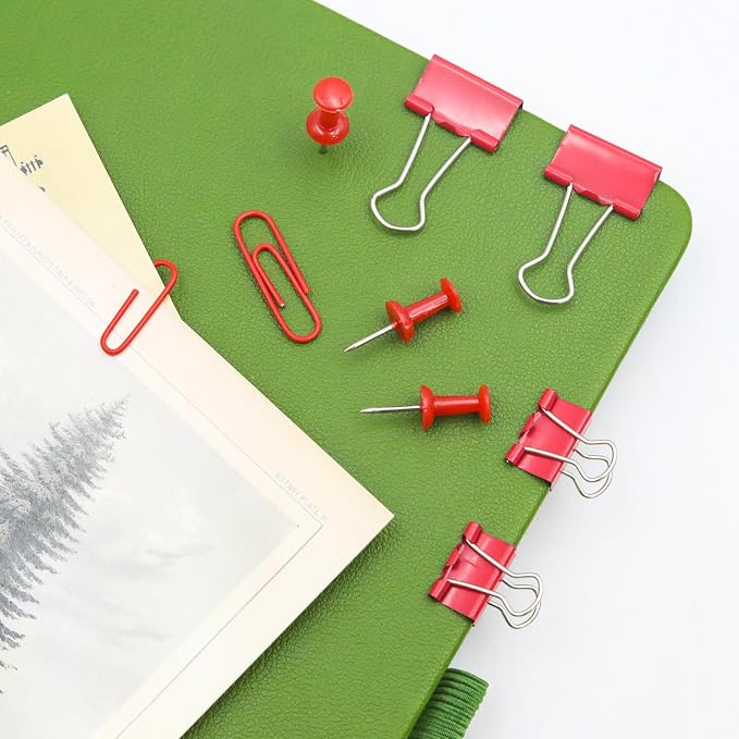 Office Supplies Set, Paper Clips, Push Pins and Binder Clips Set with Box for Office, School and Home(Red)