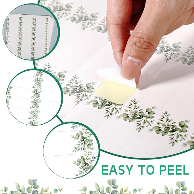 Lincia 20 Sheets 600 Pcs Wedding Greenery Leaf Address Labels Printable Elegant Eucalyptus Themed Self Adhesive Stickers Writable Paper Gift Tags for Envelope Printer Seal Mailing 1 x 2-5/8 Inch