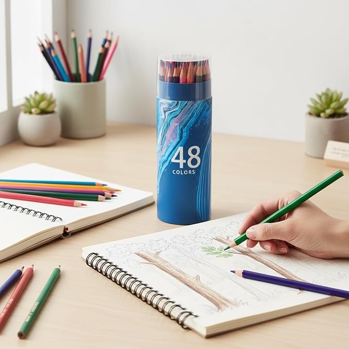 48Pcs Colored Pencil Set, Professional Drawing & Coloring Pencils with Velvety-Soft Core for Artists, Adults, Kids - 48 Vibrant Colors