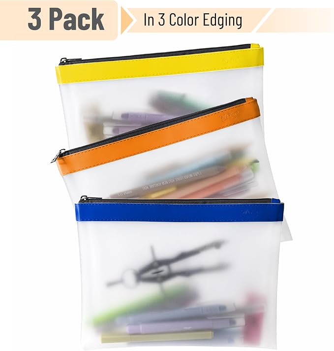 Mr. Pen- Clear Pencil Pouch, 9" x 6.88", 3 Pack, Durable TPU Material | Large Water-Resistant Pencil Bags with Smooth Zipper, Multipurpose Clear Pouch for Stationery, School, Office