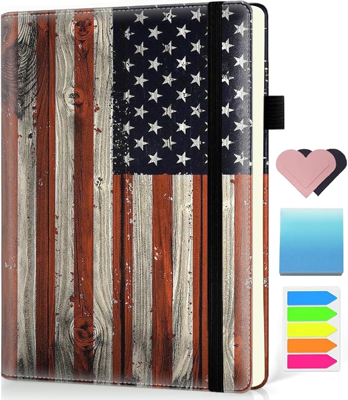 Hardcover Executive Notebooks, A5 PU Leather Lined Journal Notebook, 200 Pages Thick Paper Subject Notebooks for School,Work,Home Writing Business Notebook, Diary Book ，American Flag