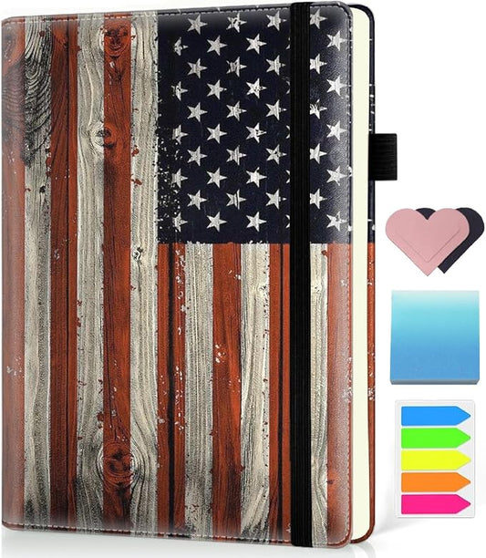 Hardcover Executive Notebooks, A5 PU Leather Lined Journal Notebook, 200 Pages Thick Paper Subject Notebooks for School,Work,Home Writing Business Notebook, Diary Book ，American Flag
