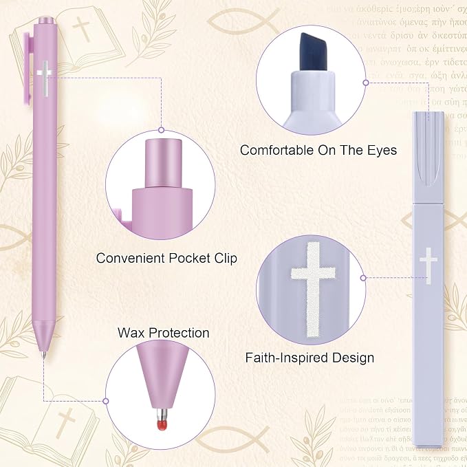 24 Pcs Cross Gel Pens and Highlighters Set 6 Gel Pens 0.5mm 6 No Bleed Highlighters Bible Study Pen and Highlighter for Journaling Church Supplies Christian Stationery (Black,Multicolor)