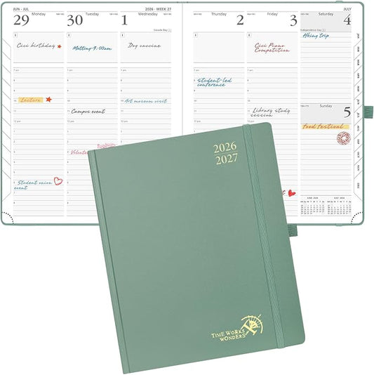 POPRUN 2026-2027 Academic Planner, Large Size 8.5" x 10.5", Weekly and Monthly Calendar, July 2026 to June 2027, Hardcover Appointment Book with Vertical Layout, Hourly Time Slots, Monthly Tabs - Midnight Green
