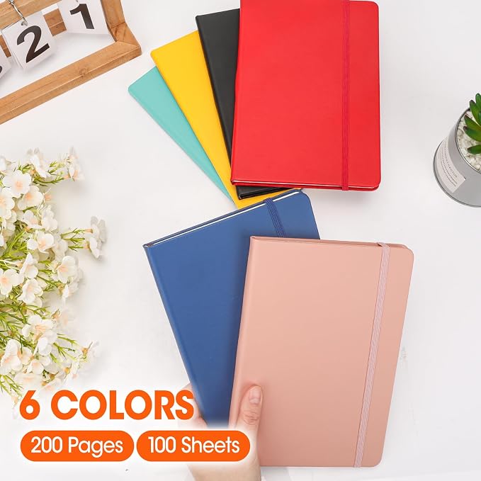 6 Pack Lined Journal Notebook for Work, 200 Pages, Medium 5.5" x 8.3", A5 College Ruled Notebook, 6 Colors, Hardcover Journaling Notebooks for Writing, Note Taking