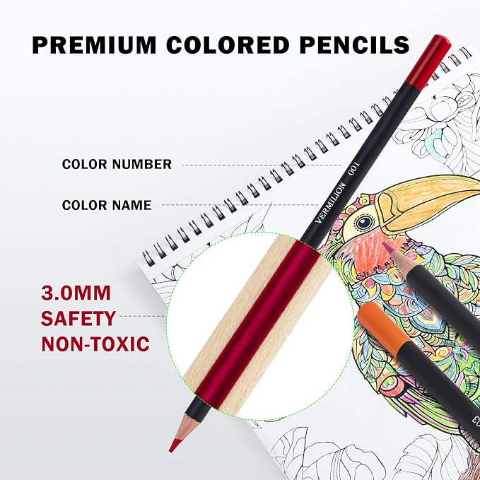 FUNLAVIE 50 Count Colored Pencils for Adult Coloring Books, Coloring Pencil Set for Adults, Soft Core Drawing Pencils for Sketching, Blending, Layering & Shading, Art Supplies for Artists