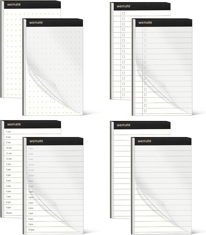 WEMATE 8Pcs Note Pads, Legal Pads 3.5 x 5 Notebook Paper Writing Pads | Time Schedule, Lined Notepad, To Do List, and Dotted Notepad, Paper Pads, for School Office (8 Pack of 30)