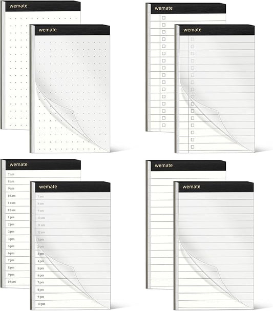 WEMATE 8Pcs Note Pads, Legal Pads 3.5 x 5 Notebook Paper Writing Pads | Time Schedule, Lined Notepad, To Do List, and Dotted Notepad, Paper Pads, for School Office (8 Pack of 30)