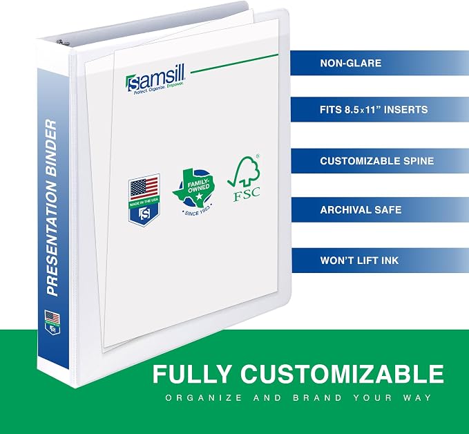 Samsill 1 Inch 3 Ring Binders, Economy Round Ring, Clear View Cover, 200 Sheet Capacity - for School, Home, Office - White, 24 Pack