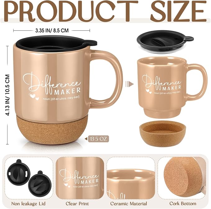 Vesici 4 Pcs Difference Maker Gift Set Mug Notebook Candle Pen,Brown,Word
