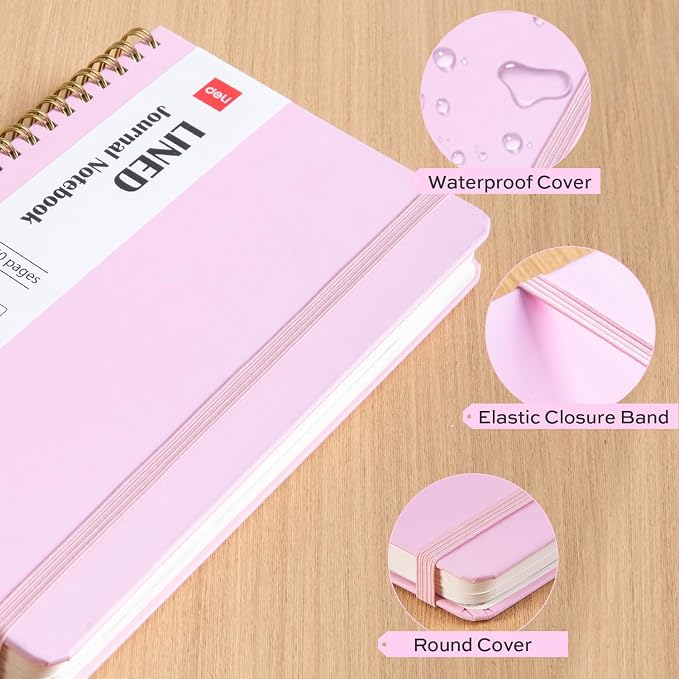 deli Pink Lined Spiral Journal Notebook, 160 Pages, A5 (5.5"x8") Hardcover Writing Notebook, College Ruled Spiral Bound Journal for Women & Men - Perfect for Work, School, Office & Note Taking