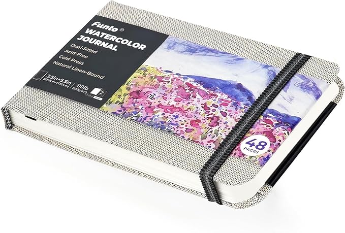 Funto Watercolor Journal, 3.5x5.5, 48 Pages, Cold-Pressed, Inner Pocket, 110lb/230gsm, Art Supplies for Watercolor Techniques and Mixed Media