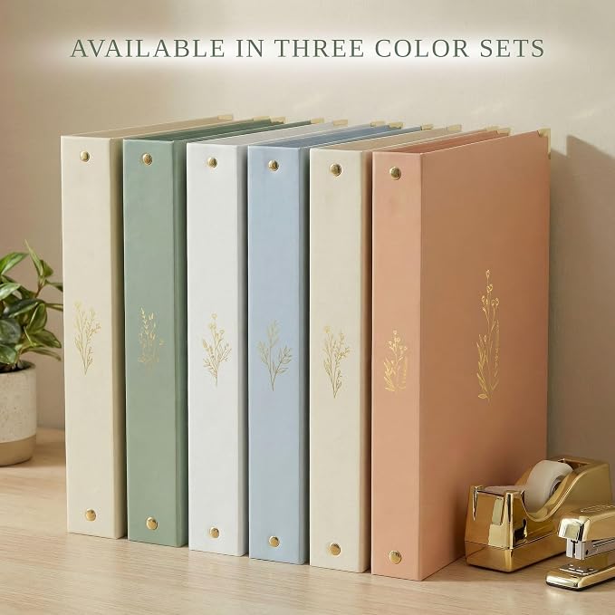 Aesthetic 3 Ring Binder Set of 2 - Sturdy 1 Inch Binder Fits Letter Sized Paper - A Cute Three Ring Holder for Women or Men with Pocket Easily Organizes Your Paperwork for School, Office or Work