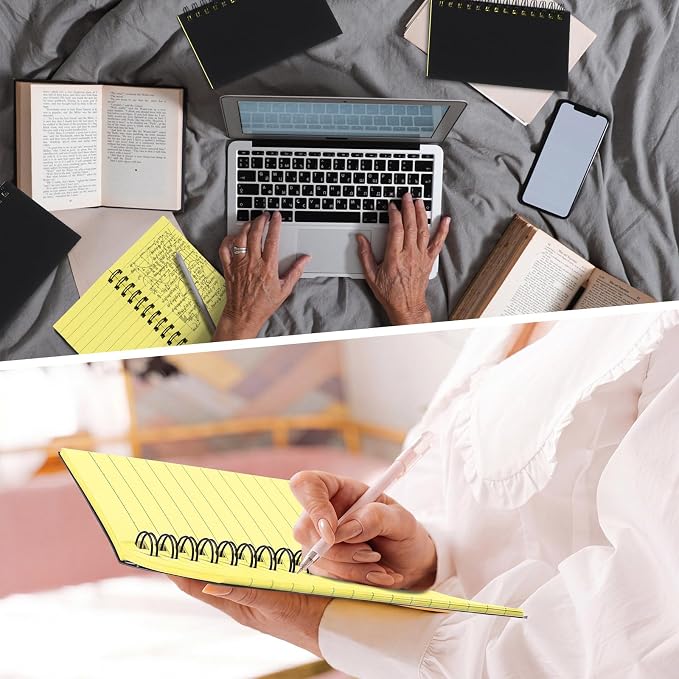Jutom 2 Pcs Small Spiral Notebooks Memo Pads 3x5 Bulk Small Pocket Notepads Back to School Supplies Mini Notebook with Lined Mini Journals for Office & Work, 120 Pages (Black Cover Yellow Page)