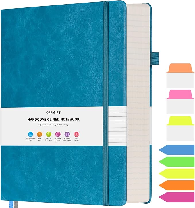 College Ruled Notebook, Large A4 Hardcover Leather Journal, 312 Numbered Pages Writing Journal, 100gsm No Bleed Paper, Lined Journal Notebook for Women Men School Office, 8.5''×11'', Blue | Extra-Thick with 2X Writing Space, 100gsm No Bleed Paper, Hard...